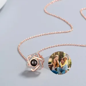 collier personnalise photo projection triangle rose