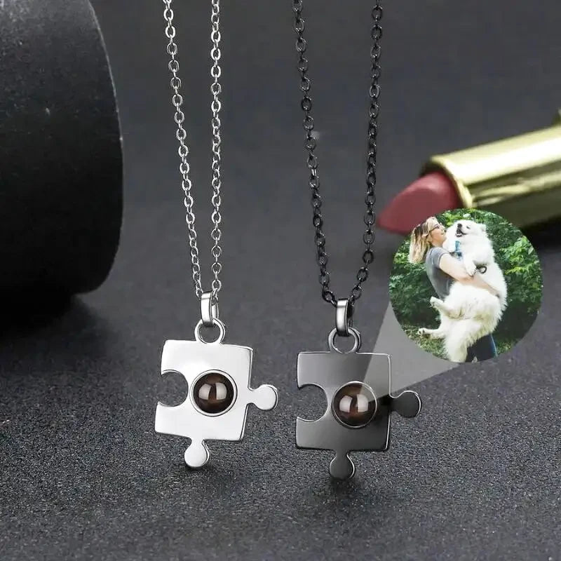 collier pour couple puzzle personnalise noir argent 40 cm collier personnalise