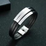 bracelet cuir homme personnalise 3lignes argent