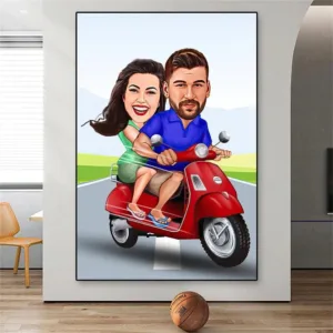 portrait caricature personnalise cartoon scooter