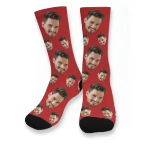 chaussettes tetes personnalisees rouge