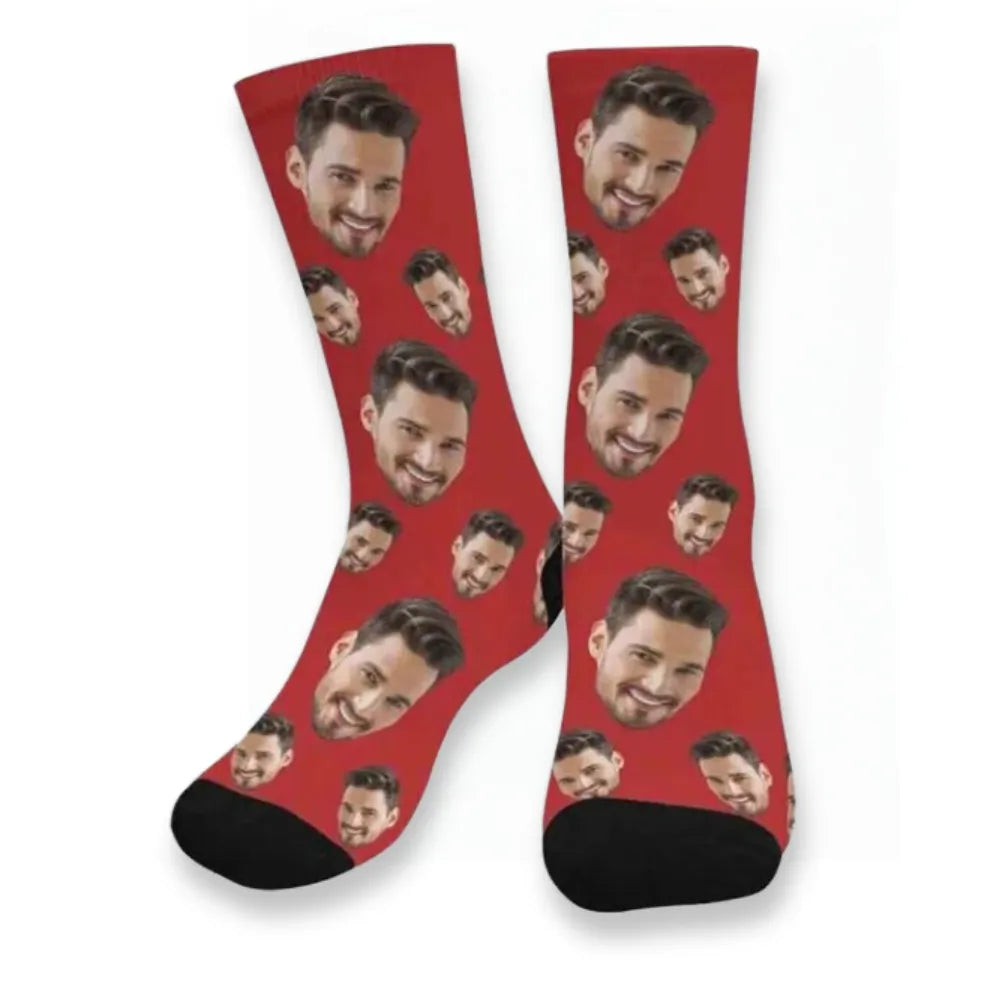 chaussettes tetes personnalisees rouge