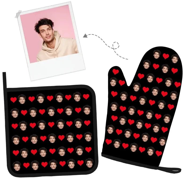 Personalisierte Küchenhandschuhe mit Gesichtern